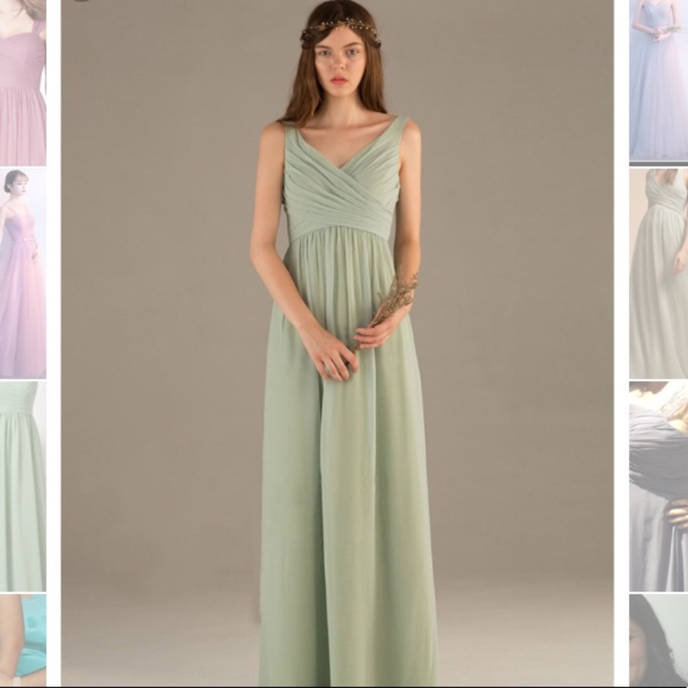 Prom wedding dress green plus long chiffon EUC